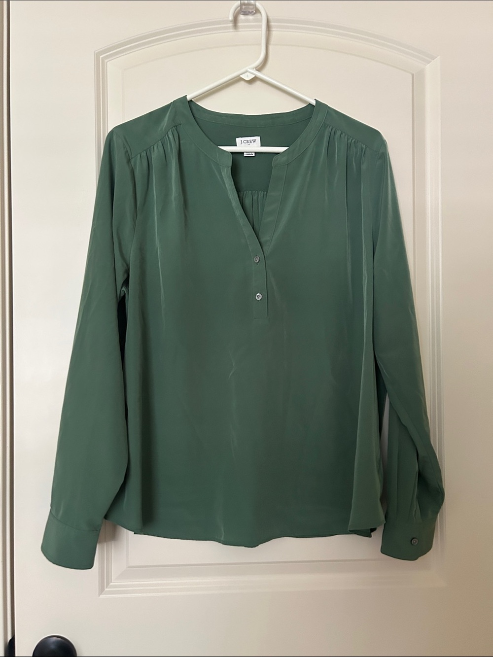 J. Crew Sage Green Split-V Neck Long Sleeve Blouse